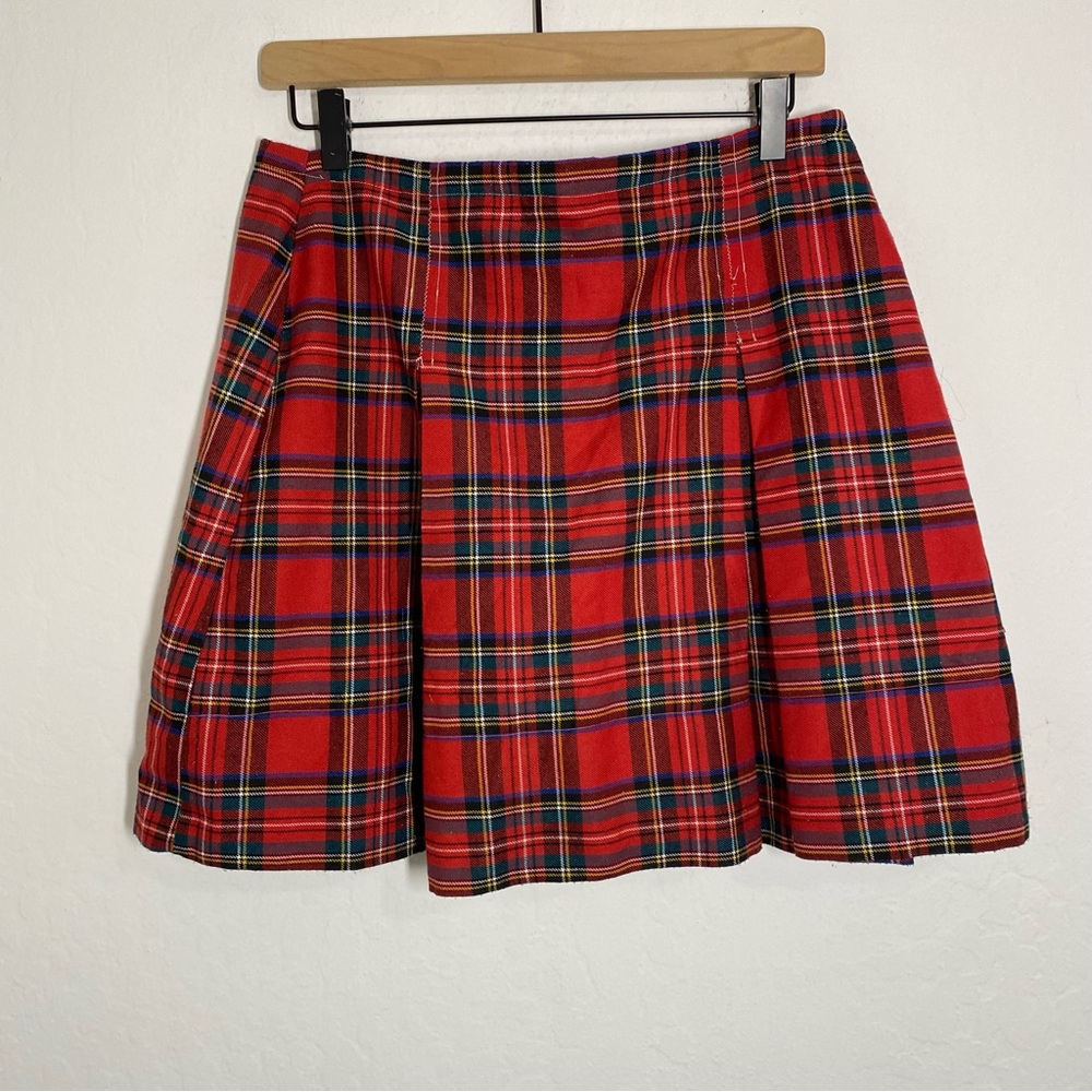 Vintage Women’s L/XL Plaid Pleated Red Mini Skirt Zip Closure Academic